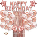 28pcs Rose Gold Birthday Balloon Rain Rudeau de rainure en latex Ballon